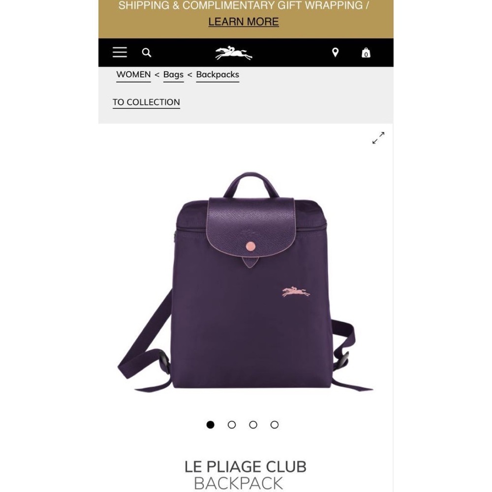 New Longchamp Le Pliage Club Backpack in Bilberry - Picture 8 of 8